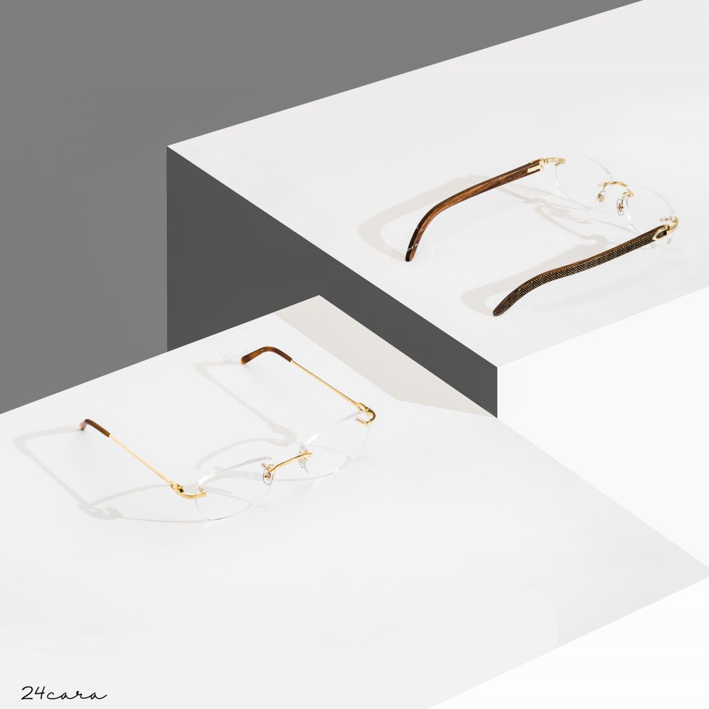 CARTIER C-DECOR GOLD WOOD RIMLESS RX OPTICAL EYEFRAME