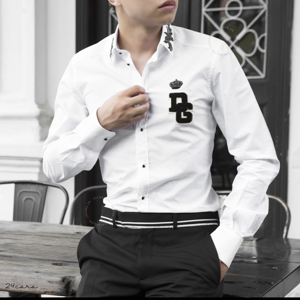 DOLCE&GABBANA PATTERNED COLLAR LOGO EMBROIDERY SHIRT 2018