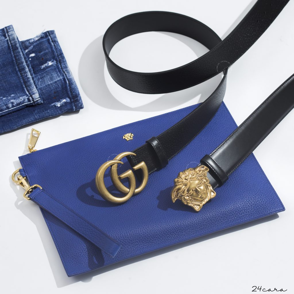 VERSACE GOLD MEDUSA CALFSKIN LEATHER CLUTCH