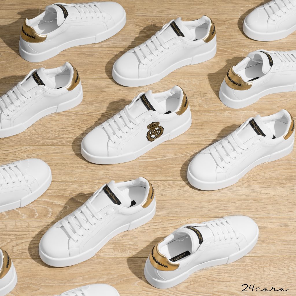 DOLCE & GABBANA PORTOFINO SNEAKERS IN NAPPA CALFSKIN WITH PATCHES WHITE