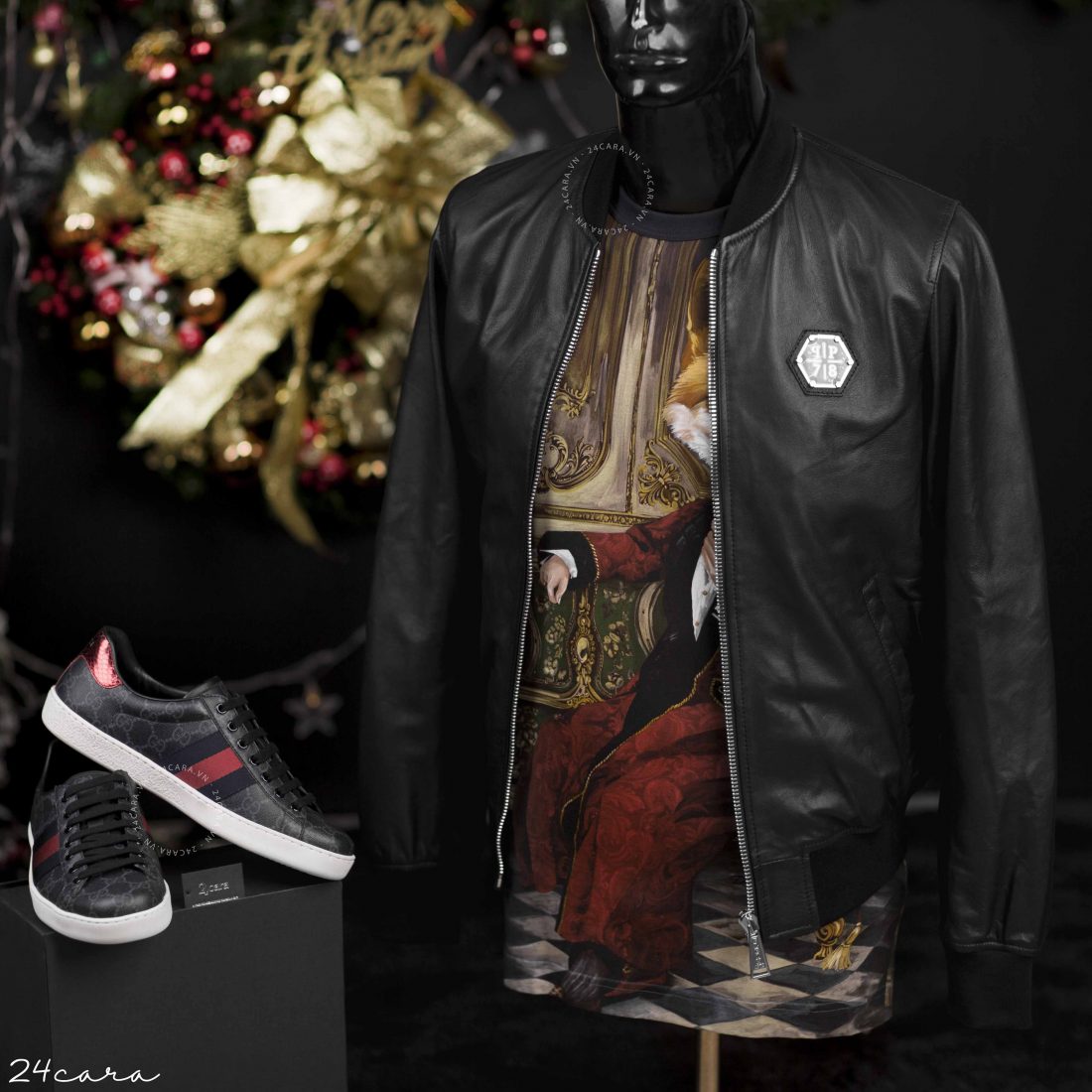 PHILIPP PLEIN STATEMENT BLACK LEATHER JACKET BOMBER