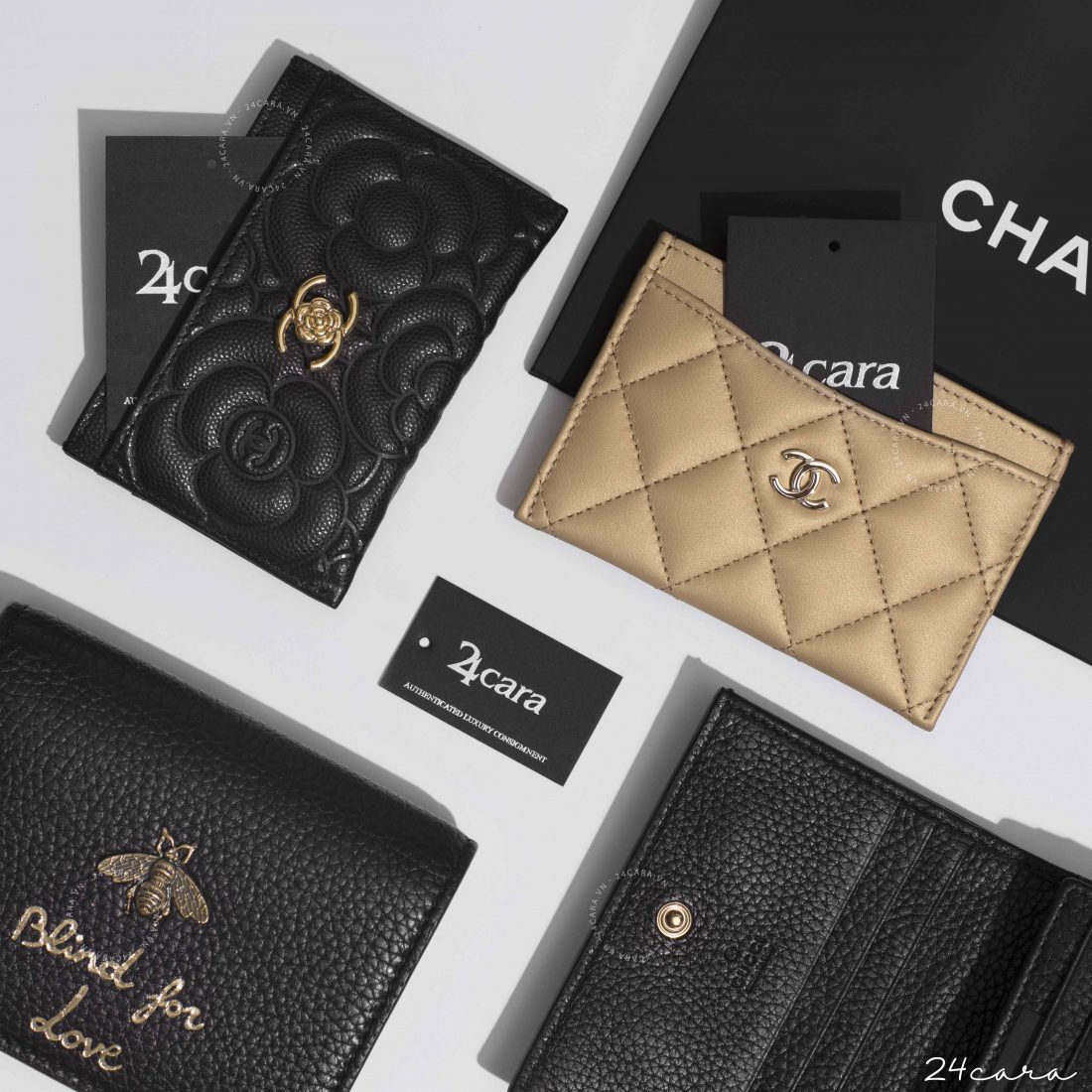 CHANEL CAMELLIA EMBOSSED CAVIAR LEATHER HOLDER