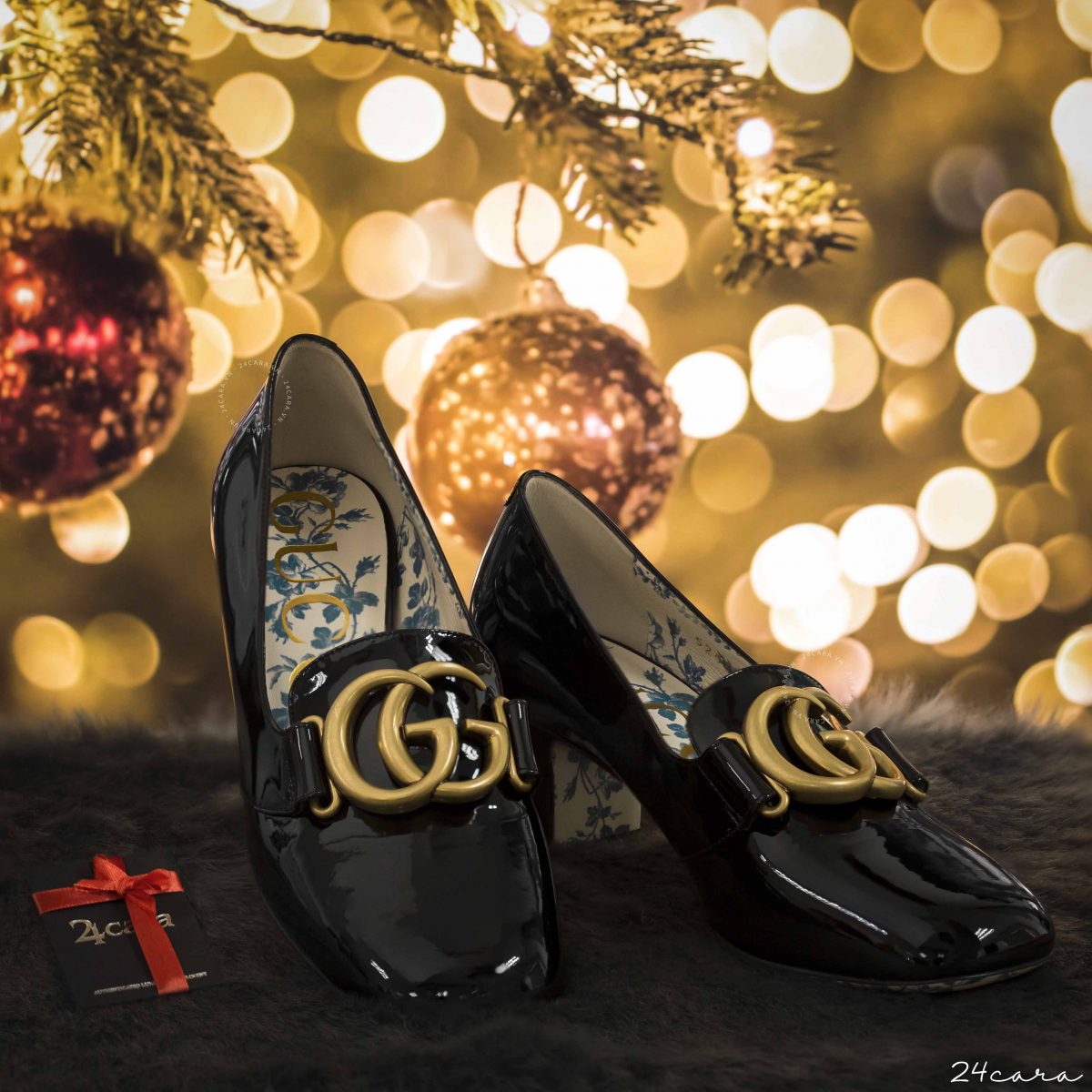 GUCCI PATENT LEATHER MID-HEEL PUMP WITH DOUBLE G