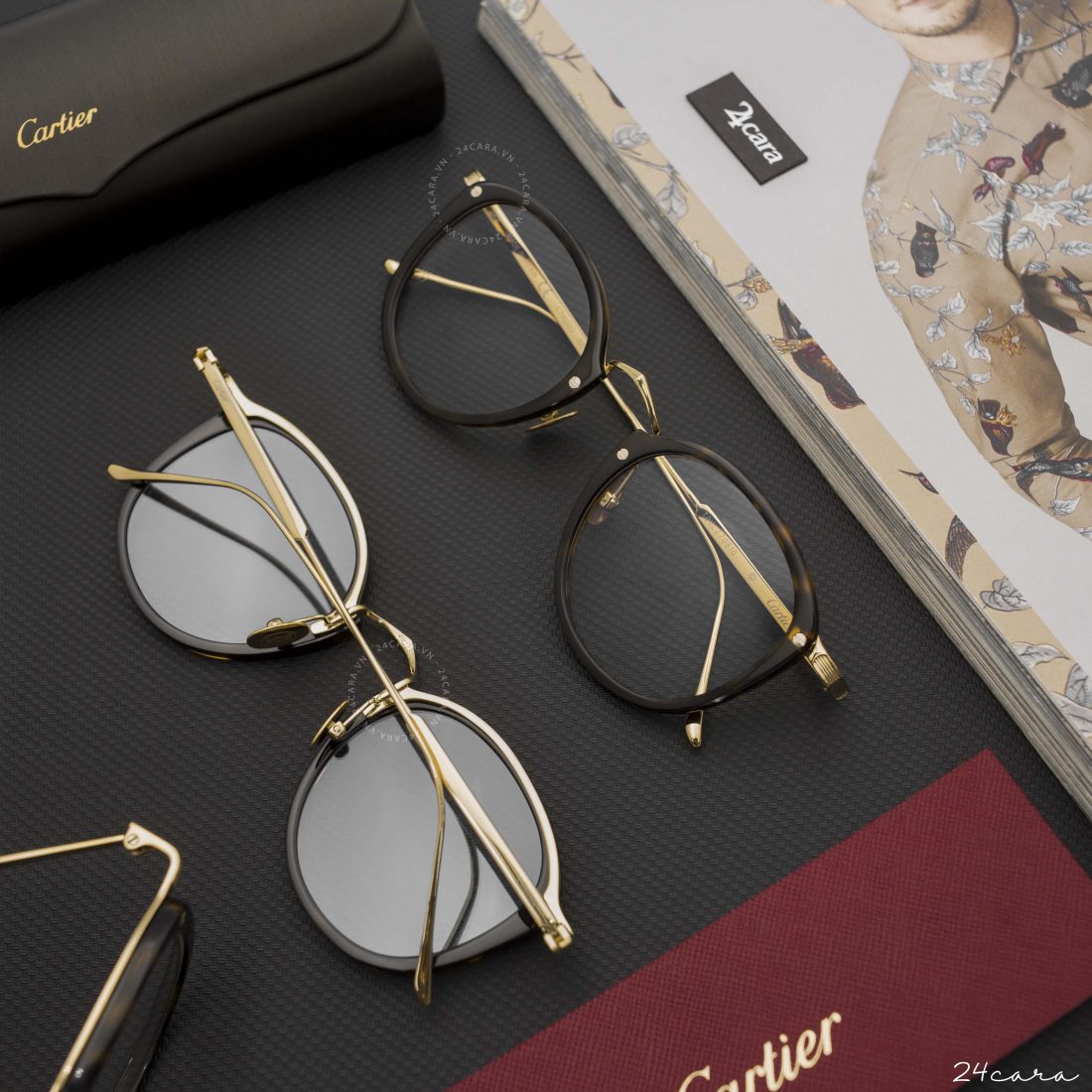 CARTIER SANTOS HAVANA-GOLD-TRANSPARENT EYEGLASSES