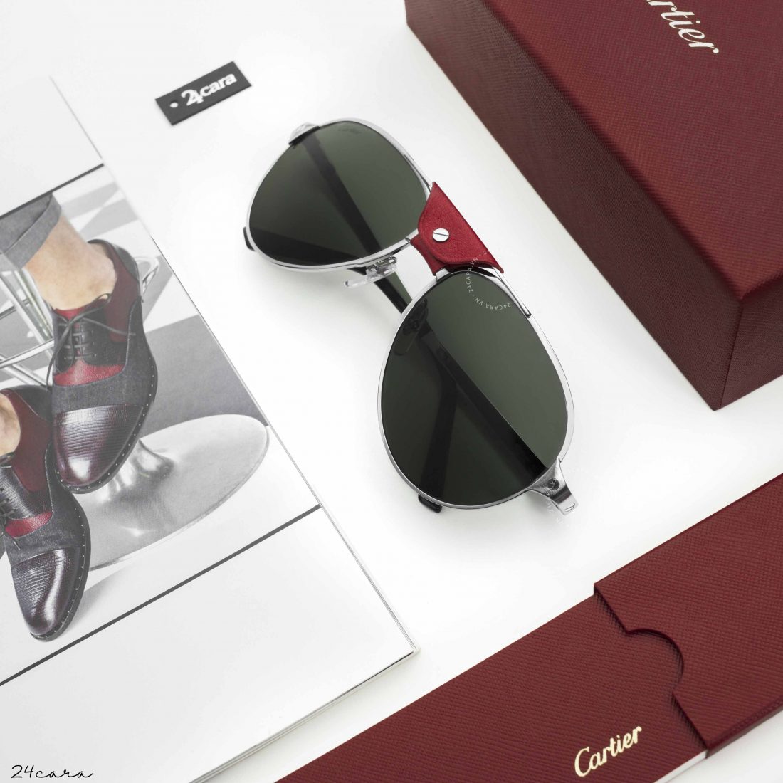 CARTIER SANTOS RUTHENIUM-RUTHENIUM-GREEN SUNGLASSES