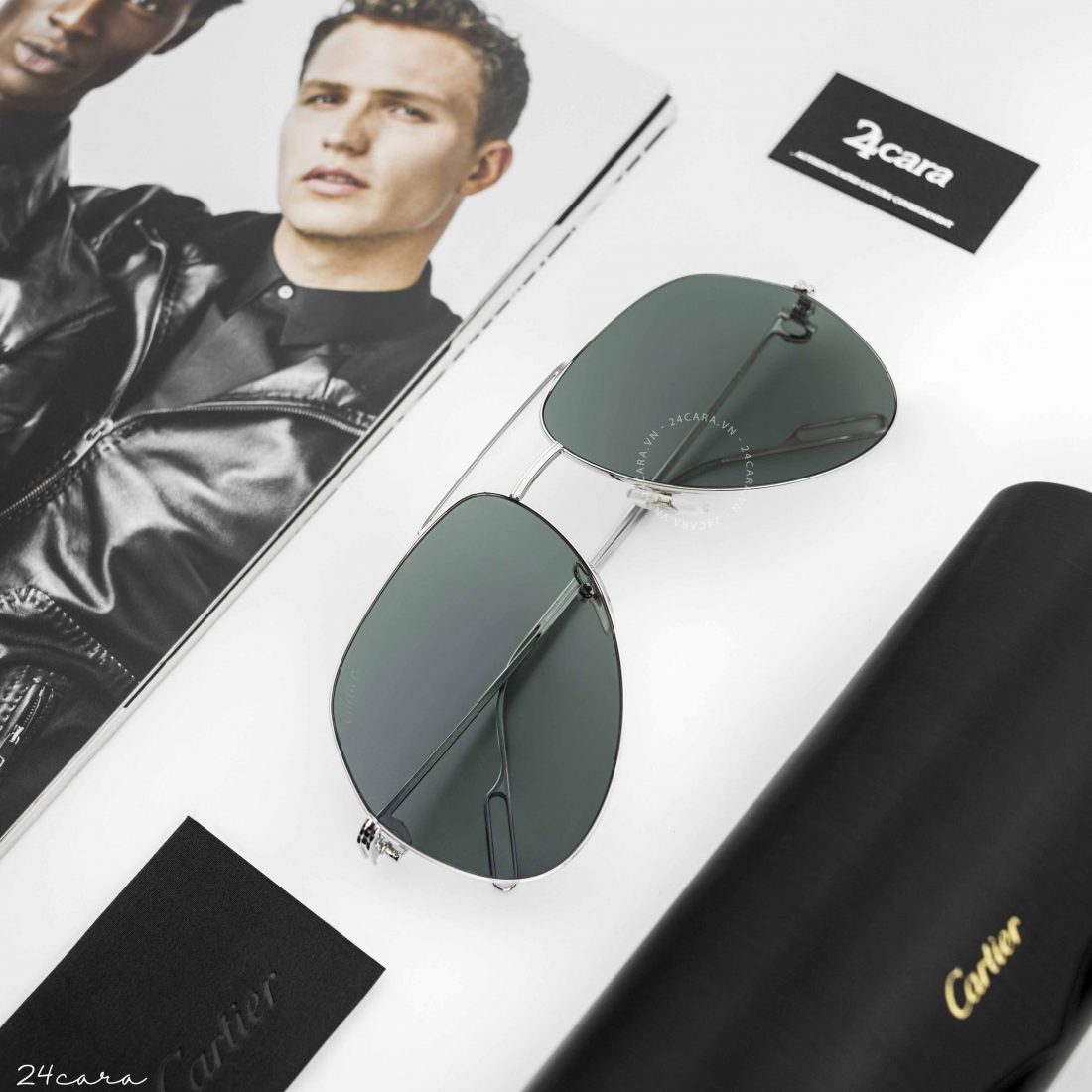 CARTIER PREMIERE SILVER-SILVER-GREEN SUNGLASSES