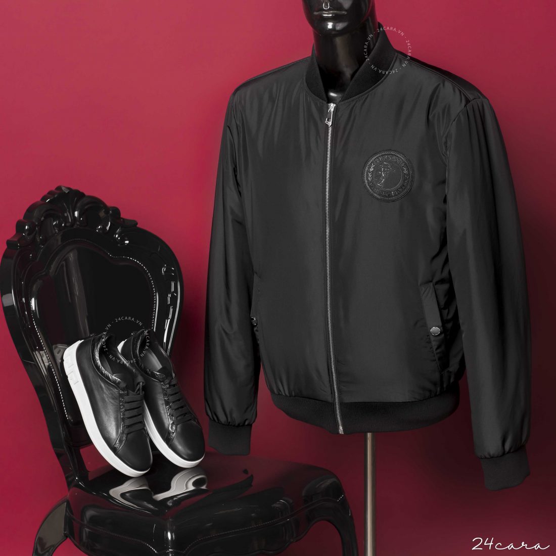 VERSACE MEDUSA LOGO BLACK BOMBER JACKET