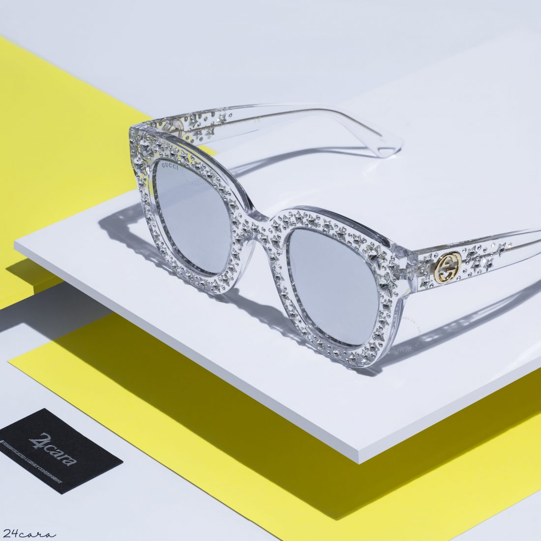 GUCCI CAT EYE ACETATE SUNGLASSES WITH STARS