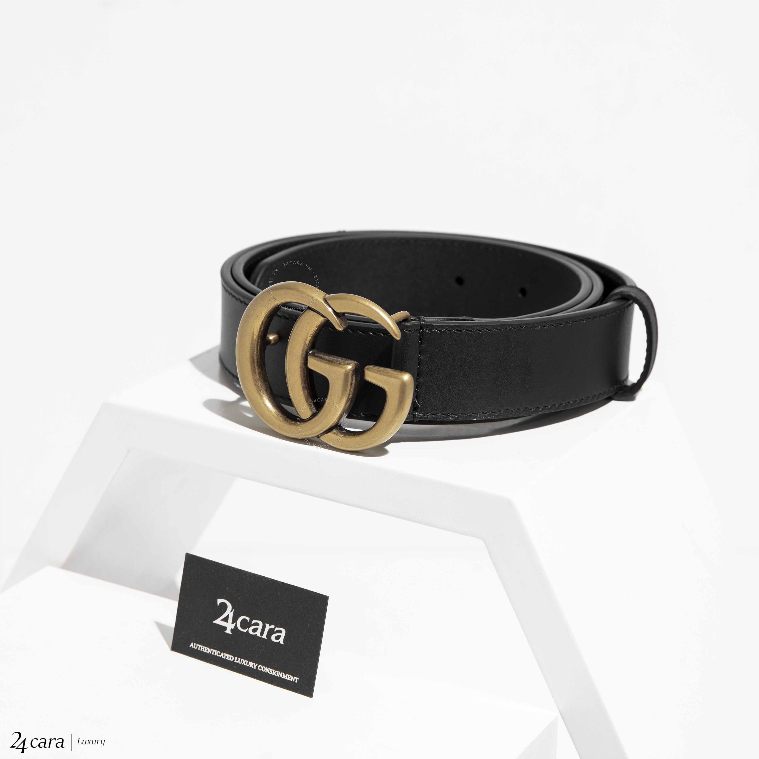 GUCCI LEATHER BELT WITH DOUBLE G BUCKLE 30MM