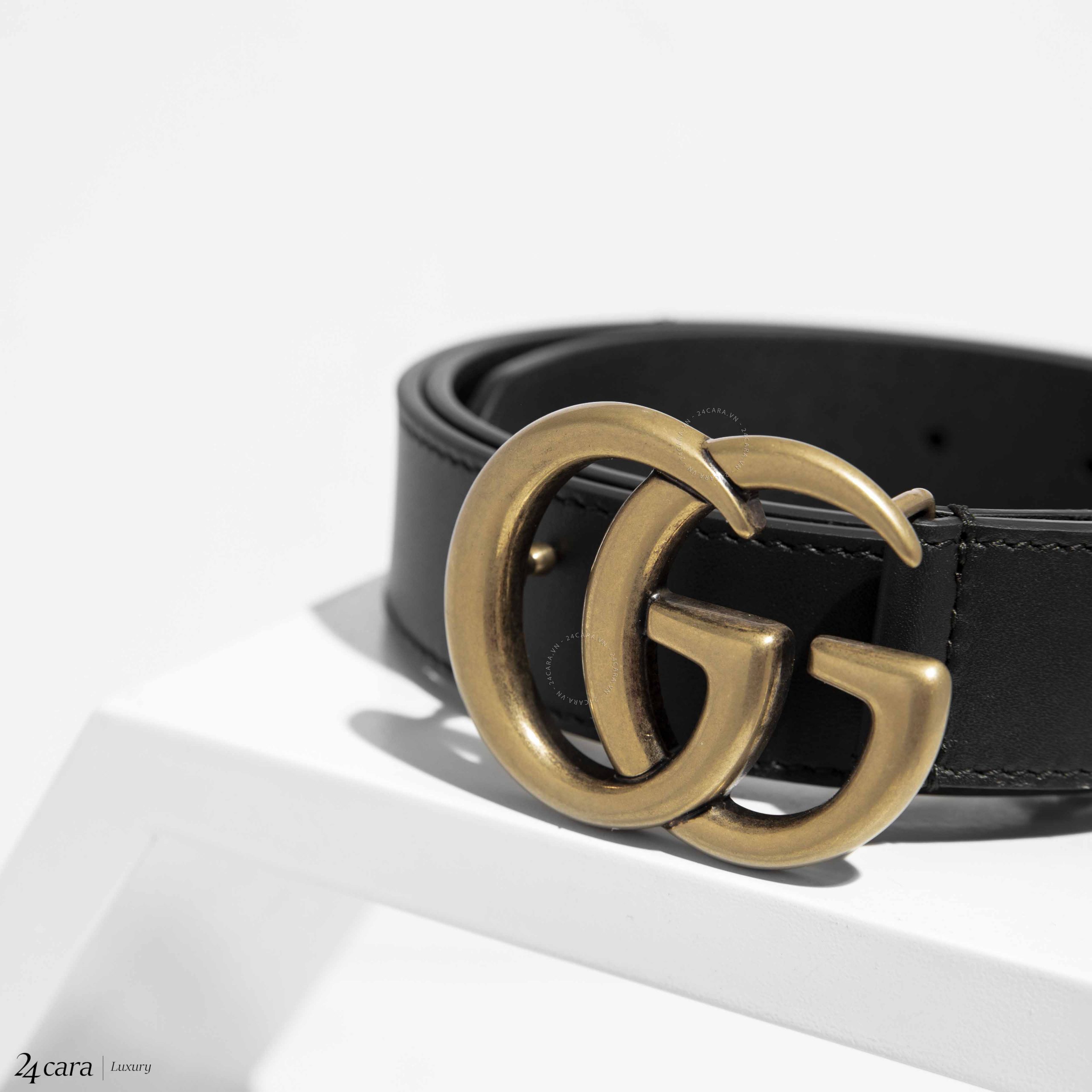 GUCCI LEATHER BELT WITH DOUBLE G BUCKLE 30MM