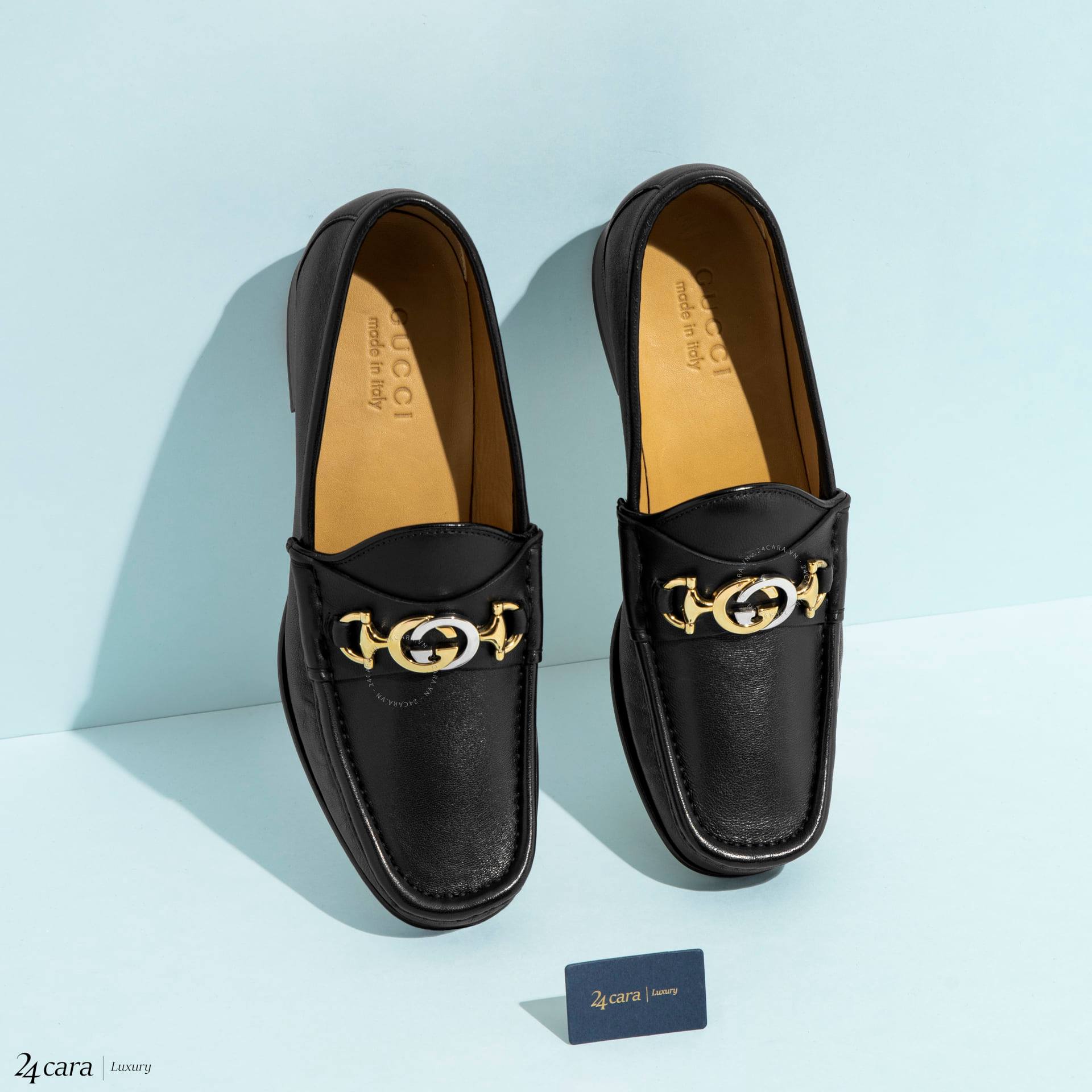 GUCCI LEATHER LOAFER WITH INTERLOCKING G HORSEBIT IN BLACK