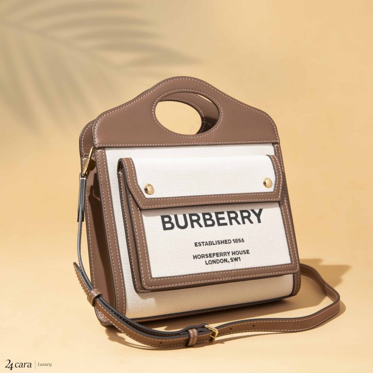 BURBERRY MINI TWO-TONE CANVAS AND LEATHER POCKET BAG