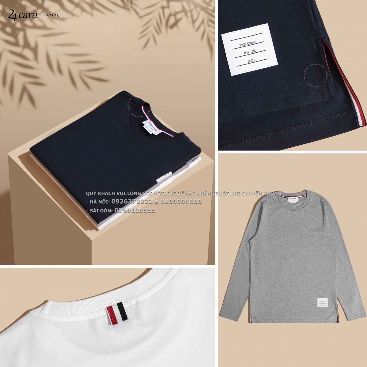 THOM BROWNE RELAXED FIT LS TEE W/ SIDE SLIT IN MEDIUM WEIGHT JERSEY T-SHIRT